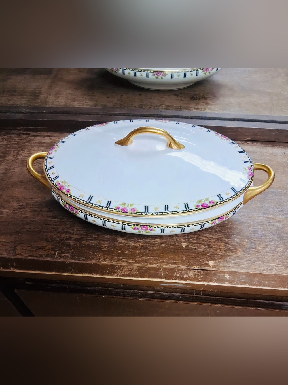 Vintage Cleveland China "Bridal Rose" covered vegetable serving dish